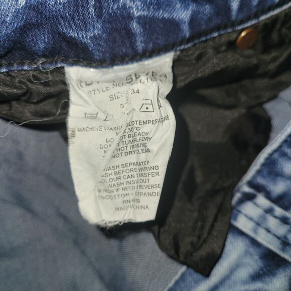 RS7 Royal 7 Acid Wash Distressed Zipper Knee Whiskering Skinny Jeans Size 34x33 - Picture 8 of 9